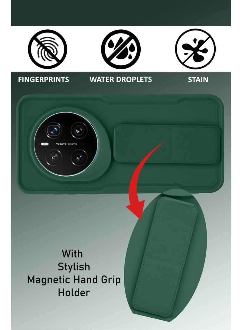 غطاء حماية سيليكون صلب مغناطيسي لجهاز For Honor Magic 7 Pro مع قاعدة قابلة للطي وحزام إصبع - أخضر - Image 4