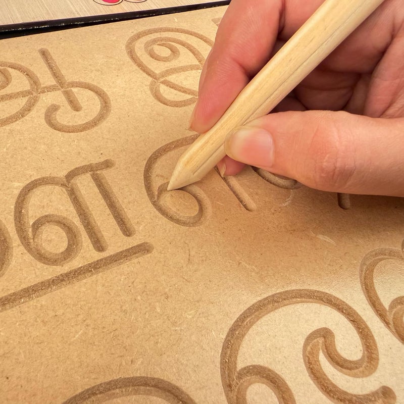 BuGBee Tamil Letters Tracing Board Wooden Slate for Kids Writing Practice | Educational Learning Toys Smart Board with Pencil for 2-5 Years | Tamil Alphabets for Kids Learning Handwriting Development - Image 3