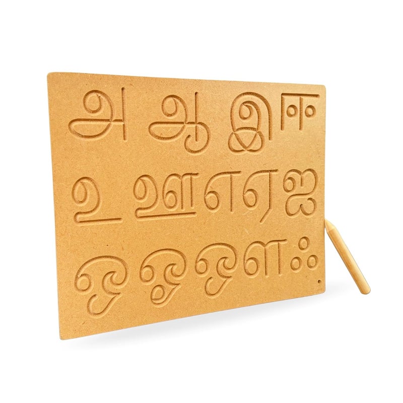 BuGBee Tamil Letters Tracing Board Wooden Slate for Kids Writing Practice | Educational Learning Toys Smart Board with Pencil for 2-5 Years | Tamil Alphabets for Kids Learning Handwriting Development - Image 1