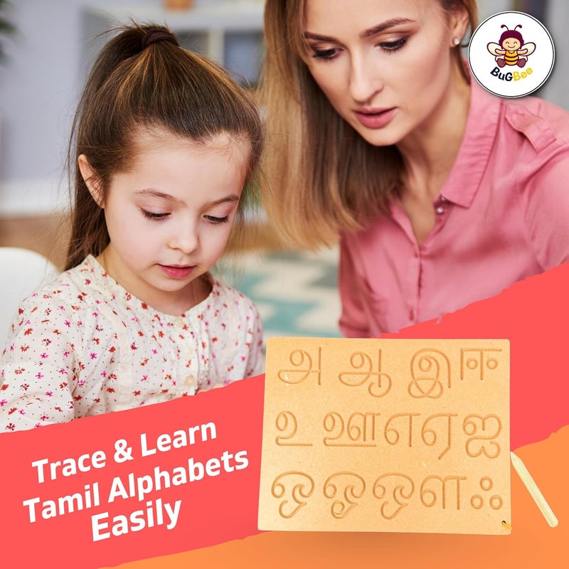 BuGBee Tamil Letters Tracing Board Wooden Slate for Kids Writing Practice | Educational Learning Toys Smart Board with Pencil for 2-5 Years | Tamil Alphabets for Kids Learning Handwriting Development - Image 5