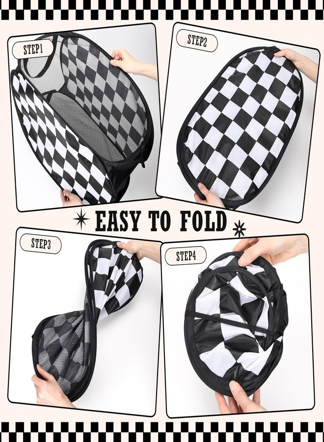 Remerry Collapsible Laundry Basket Hamper 22 x 14 Inches Foldable Pop up Clothes Storage with Handles Black White Checkered for Home and Travel - Image 3