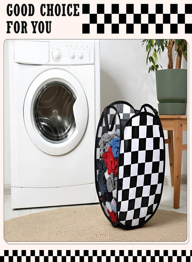 Remerry Collapsible Laundry Basket Hamper 22 x 14 Inches Foldable Pop up Clothes Storage with Handles Black White Checkered for Home and Travel - Image 5