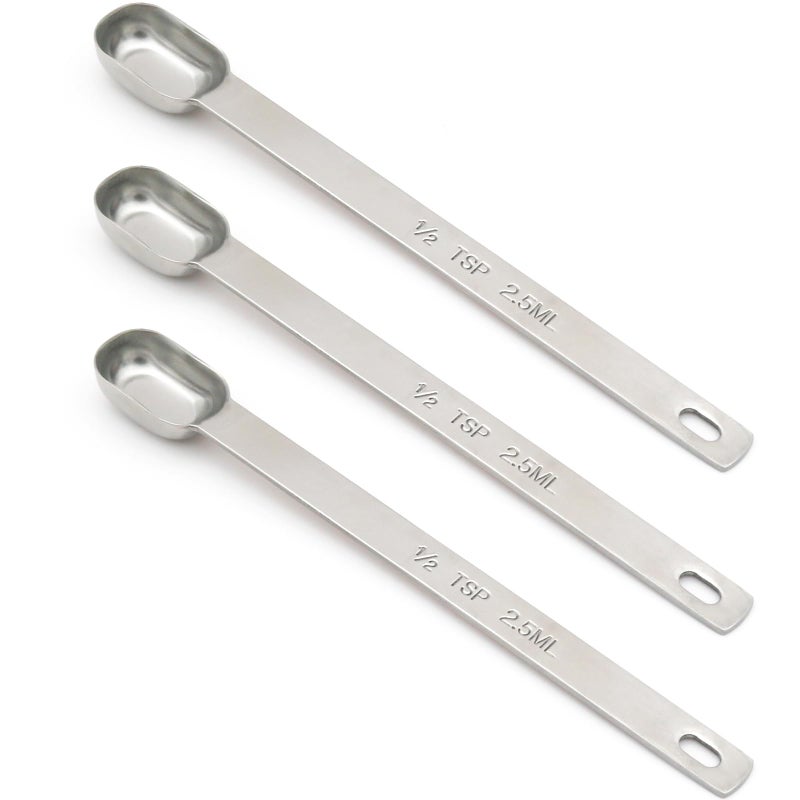 BERYLER مجموعة ملاعق قياس فردية من BERYLER®، 3 قطع، نصف ملعقة صغيرة (2.5 مل | 2.5 سم مكعب)، مصنوعة من الفولاذ المقاوم للصدأ، بمقابض طويلة فقط. - Image 1