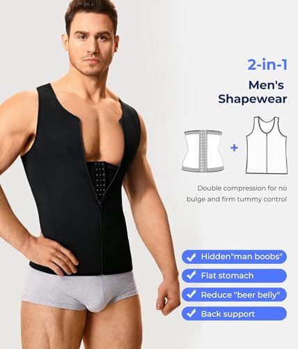 TAILONG Slim Body Shaper Men Compression Underwear Shirt Tight Vest Waist Training Tank Top Girdle (M, Black) - Image 2