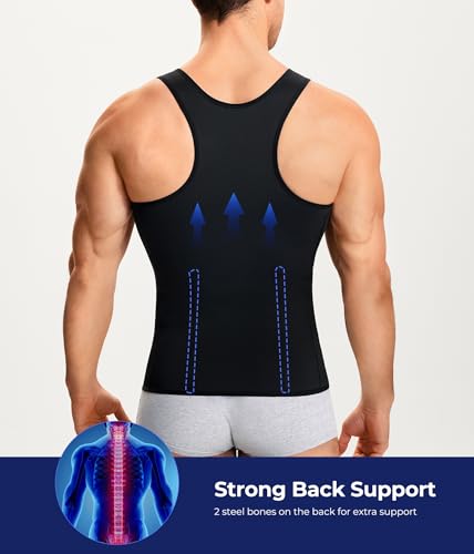 TAILONG Slim Body Shaper Men Compression Underwear Shirt Tight Vest Waist Training Tank Top Girdle (M, Black) - Image 3