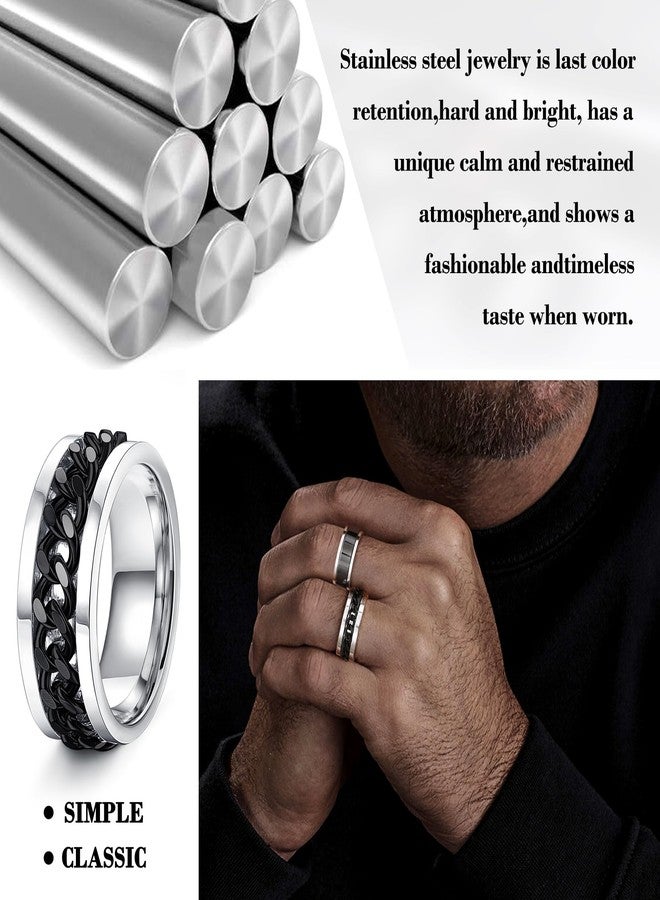 Besteel 16Pcs Stainless Steel Fidget Rings for Men Women Stress Anxiety Relief Rings Black Cool Chain Band Spinner Rings Set for Wedding Promise Mens Rings Pack - Image 4