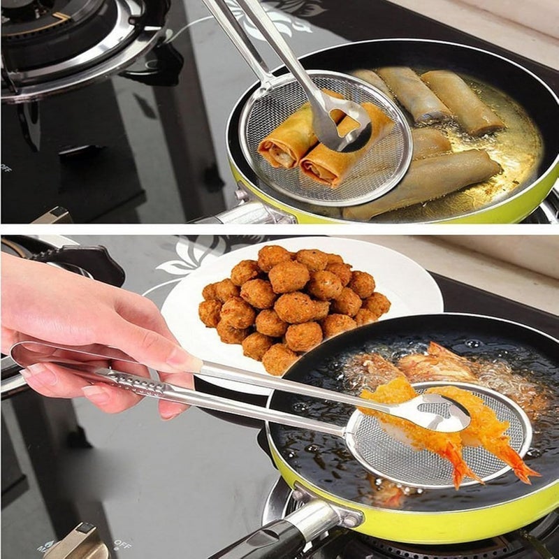 ATIPRIYA 2 in 1 MultiFunctional Fry Tool Filter Spoon Strainer with Clip Oil Frying BBQ Filter Stainless Steel Mesh Strainer Kitchen SilverPack of 1 - Image 3