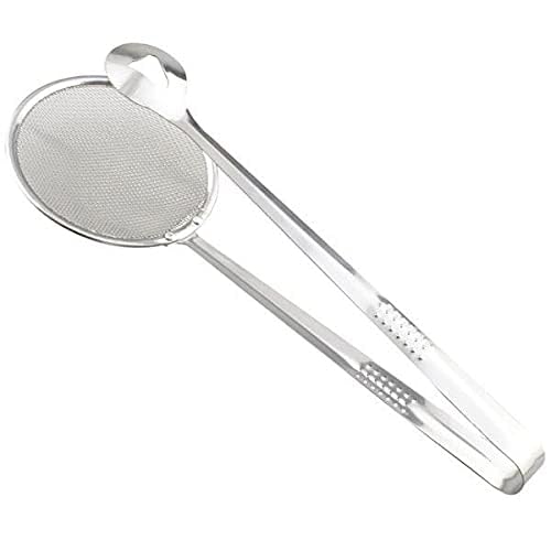ATIPRIYA 2 in 1 MultiFunctional Fry Tool Filter Spoon Strainer with Clip Oil Frying BBQ Filter Stainless Steel Mesh Strainer Kitchen SilverPack of 1 - Image 1