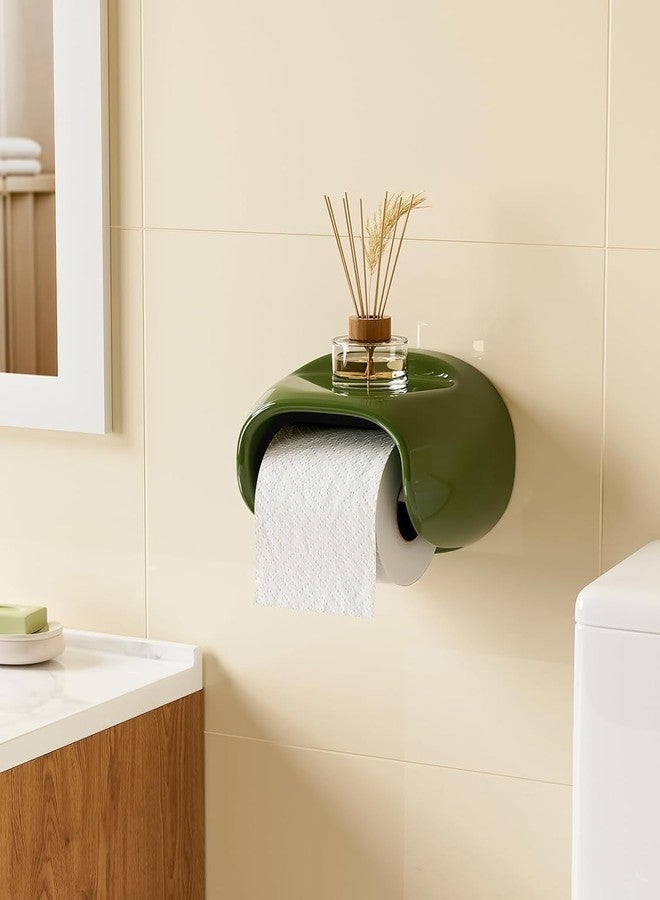 Topinon Self Adhesive Toilet Paper Holder for Bathroom with Mobile Stand, Wall Mounted Tissue Paper Holder, Toilet Paper Roll Holder for Bathroom, Bathroom Accessories (Olive Green) - Image 2