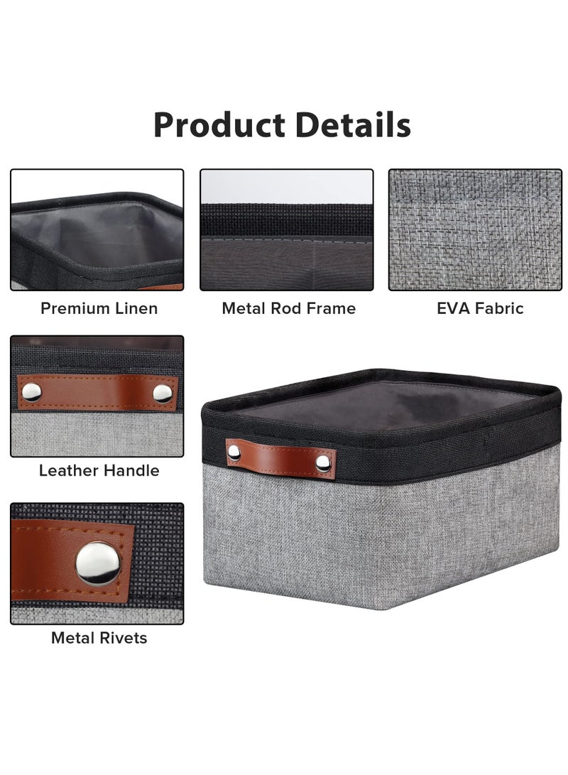 Excefore Canvas Linen Storage Baskets, Fabric Storage Baskets with Handles, Foldable Fabric Storage Box, Suitable for Clothes, Toys, Towels, Office Products (Grey Black)  - Image 3
