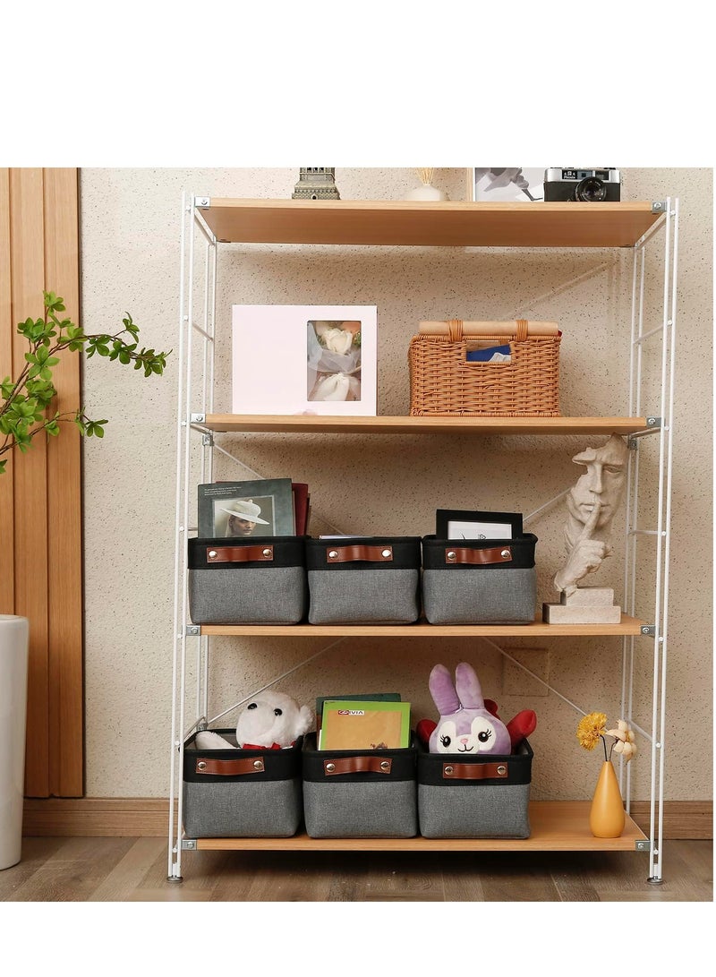 Excefore Canvas Linen Storage Baskets, Fabric Storage Baskets with Handles, Foldable Fabric Storage Box, Suitable for Clothes, Toys, Towels, Office Products (Grey Black)  - Image 5