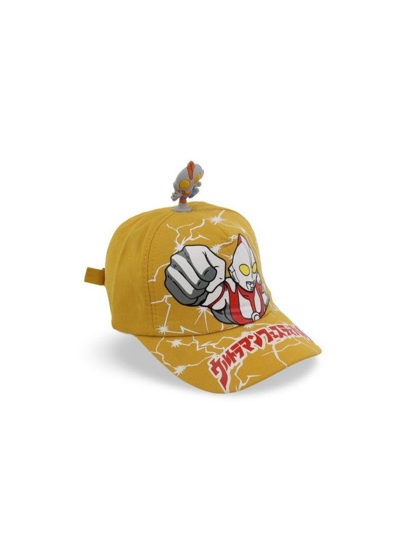 Fancy Boys Cotton Cap – Yellow with Ultraman Print - Image 1