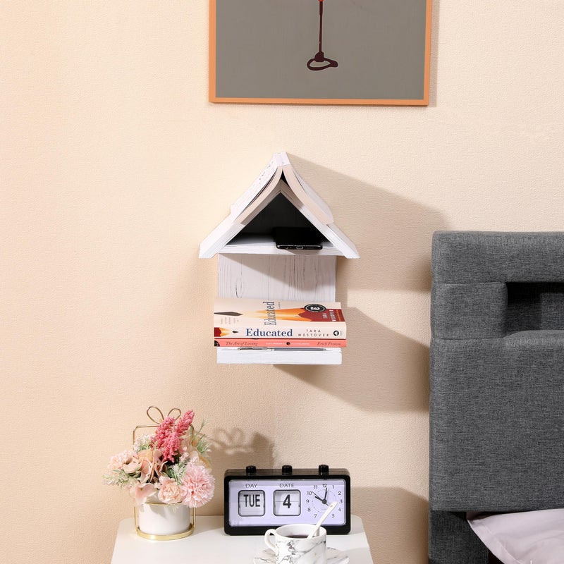 LETUBUYU Wooden Floating Bedside Bookshelf, Desktop Book Stand, Mini Library Shelf for Glasses, Side Table Book Lover Organization (White) - Image 4