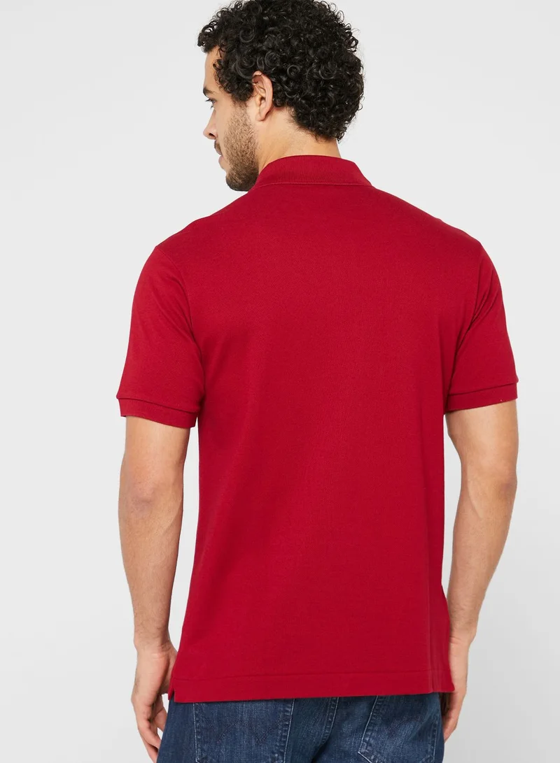 LACOSTE Chest Logo Ribbed Collar Polo
