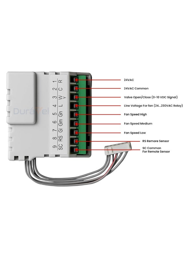 درافل منظم حرارة ديورافيل الرقمي بشاشة LCD مع إضاءة خلفية خضراء، ولوحة تحكم في درجة الحرارة، ووضع المروحة والتبريد، ومستشعر إشغال الغرفة - Image 2