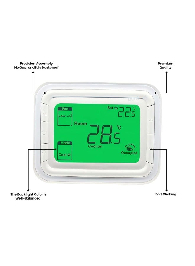 درافل منظم حرارة ديورافيل الرقمي بشاشة LCD مع إضاءة خلفية خضراء، ولوحة تحكم في درجة الحرارة، ووضع المروحة والتبريد، ومستشعر إشغال الغرفة - Image 3