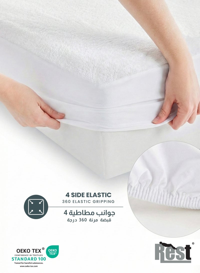 ريست REST Coral Fleece White Waterproof Mattress Protector Hypoallergenic Comfortable Breathable Stain-resistant For Healthier Sleeping Experience Bedding Washable with 35 cm Deep Pocket (160x200cm) - Image 3