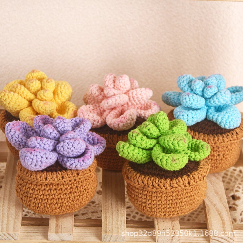 Combed Cotton Potted Plant Finished Product, Cute And Everlasting Succulent Indoor Decoration, Crochet Creative Green Plant Decoration, Artificial Green Plant - Image 2