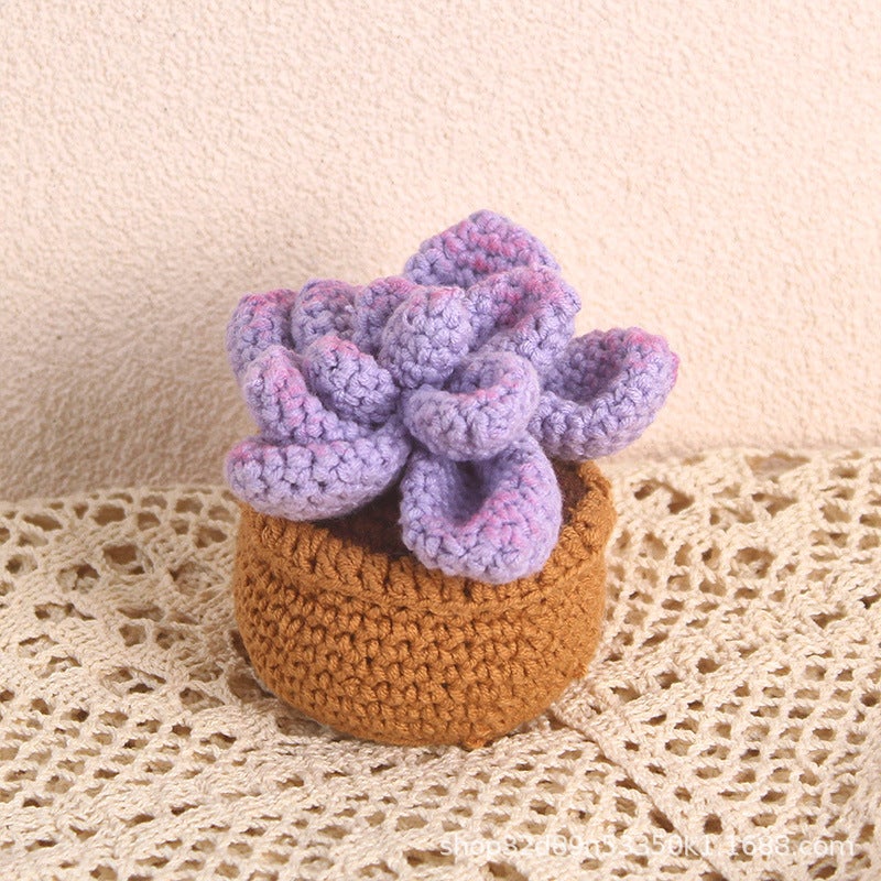 Combed Cotton Potted Plant Finished Product, Cute And Everlasting Succulent Indoor Decoration, Crochet Creative Green Plant Decoration, Artificial Green Plant - Image 1