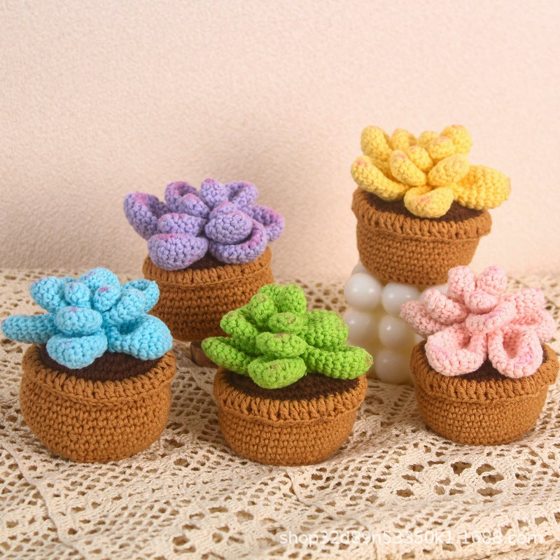 Combed Cotton Potted Plant Finished Product, Cute And Everlasting Succulent Indoor Decoration, Crochet Creative Green Plant Decoration, Artificial Green Plant - Image 3