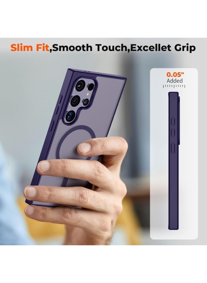 Magnetic for Samsung Galaxy S24 Ultra Case Matte Purple, S24 Ultra Phone Case Compatible with MagSafe Frosted Translucent Shockproof Anti-Scratch Slim Fit Case Military Grade Protection (Matte Purple) - Image 2