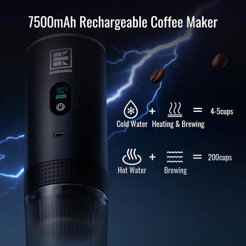 EVERANGE Portable Electric Espresso Machine, Travel Coffee Maker Brewer Compatible with Ground Coffee & NS Capsules (Black with LCD Screen) - Image 4