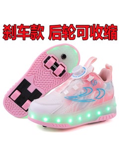Childrens Invisible Four-Wheel Roller Skates Womens Kids Walking Shoes Mens Kids Scooters Retractable Single Row Wheel Skates 389 pink [four wheels] rear wheels can be retracted