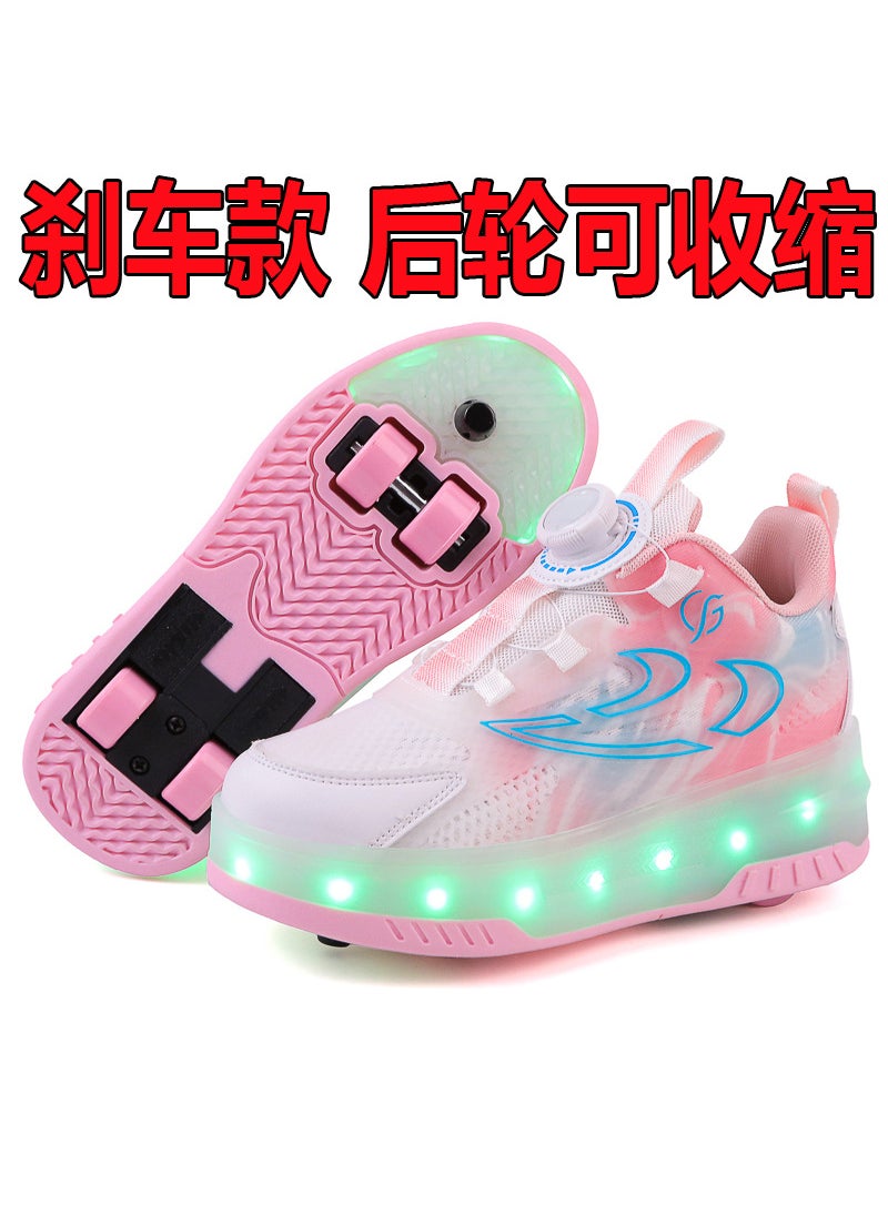 Generic - Childrens Invisible Four-Wheel Roller Skates Womens Kids Walking Shoes Mens Kids Scooters Retractable Single Row Wheel Skates 389 pink [four wheels] rear wheels can be retracted - Image 1