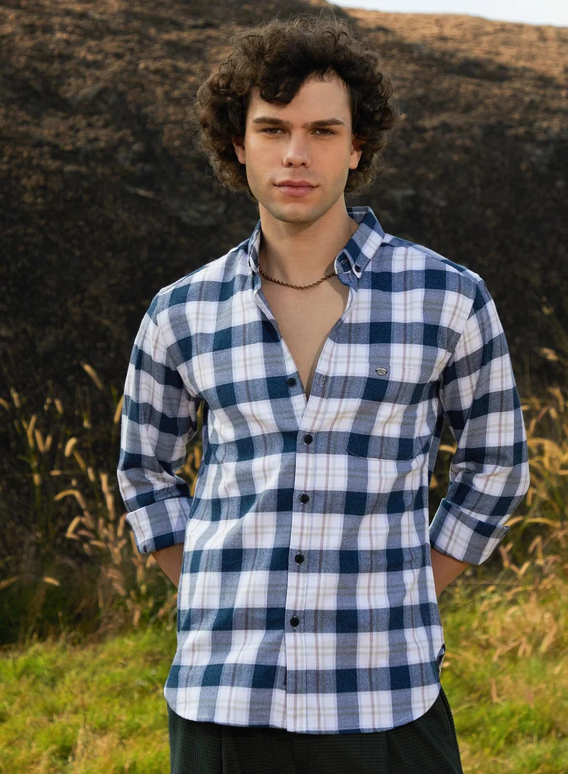 كامبوس سوترا قميص رجالي كاروهات أزرق داكن