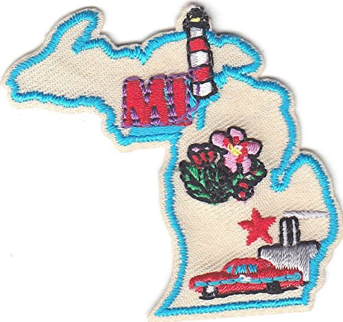 AE "MI" - MICHIGAN STATE SHAPE PATCH - Iron On Embroidered Applique/Midwest,Cars - Image 2