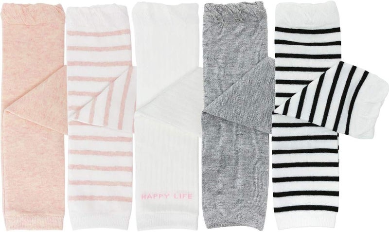 Bowbear 5 Pair Baby and Toddler Leg Warmers, Happy Legs Pink & Gray - Image 1