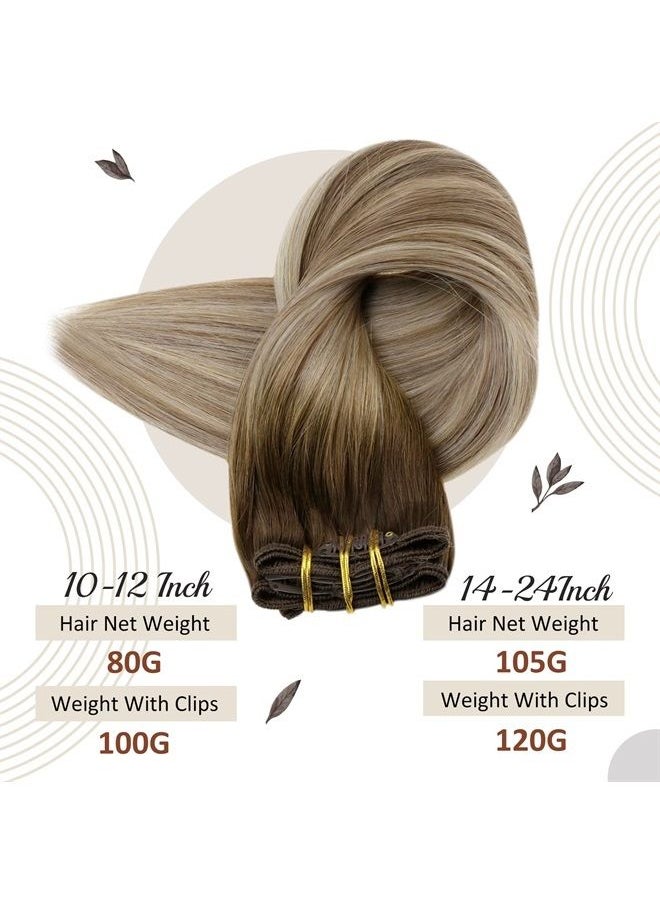 Full Shine Clip in Human Hair Extensions Remy Balayage Color 3 Fading to 8 and 22 Blonde Ombre Clip in Hair Extensions Dark Roots 7Pcs 100 Gram Clip in Extensions for Women 16 Inch 