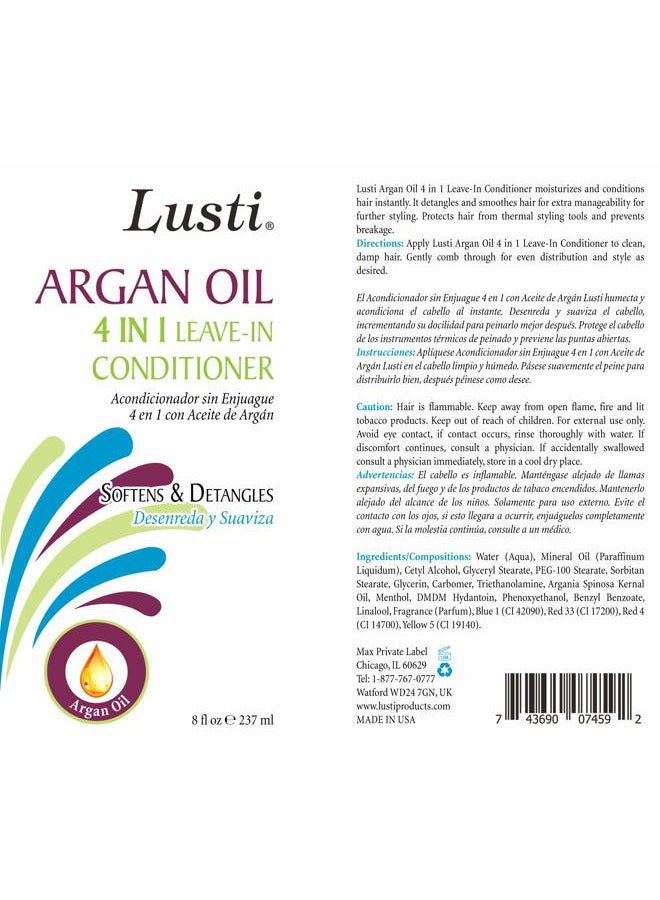 Lusti Argan Oil 4 In 1 Leave-In Conditioner, 8 fl oz - Moisturize & Condition Instantly - Prevent Breakage - Image 2