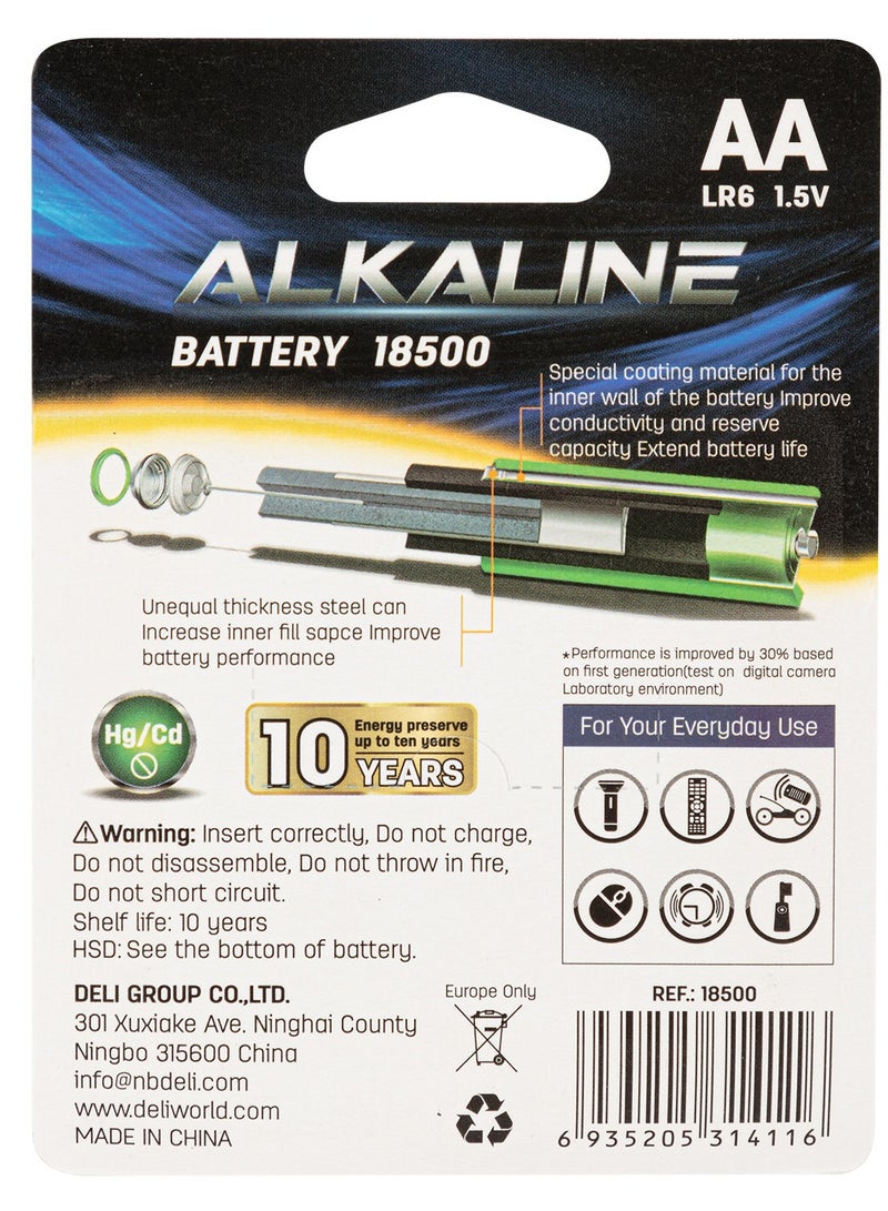 Deli Alkaline AA Batteries - Pack of 8, 30% Longer Lasting, Mercury-Free, E18500 - Image 2