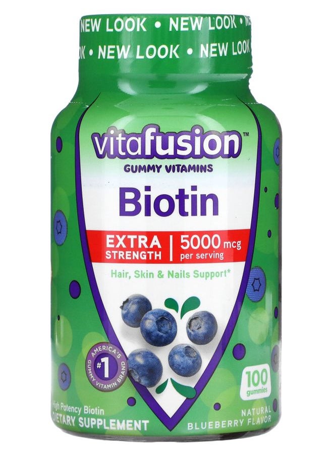 Vitafusion Biotin Extra Strength Natural Blueberry 5000 mcg 100 Gummies (2500 mcg per Gummy) 