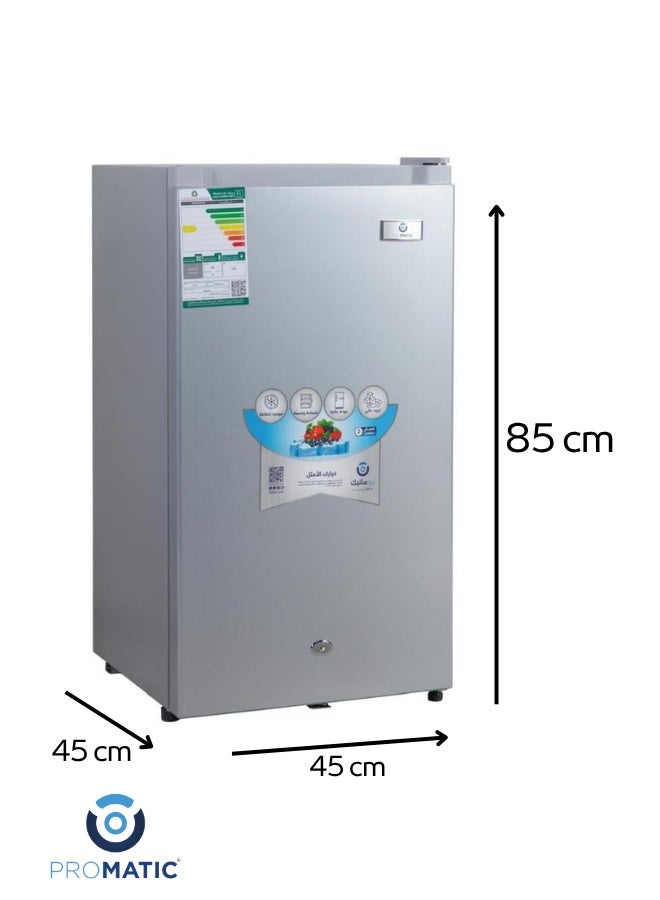 بروماتيك ثلاجة بروماتيك 3 قدم سعة 84 لتر لون سلفر موديل NDR-90L — تبريد ثابت واقتصادي، حجم مثالي للغرف والمكاتب، تصميم أنيق بمساحة تخزين عملية - Image 3