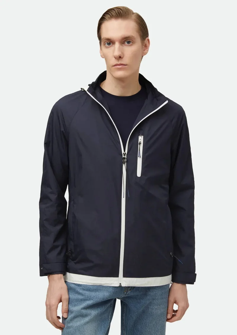 RAMSEY Navy Blue Regular Fit Hooded Denim Weaving Coat