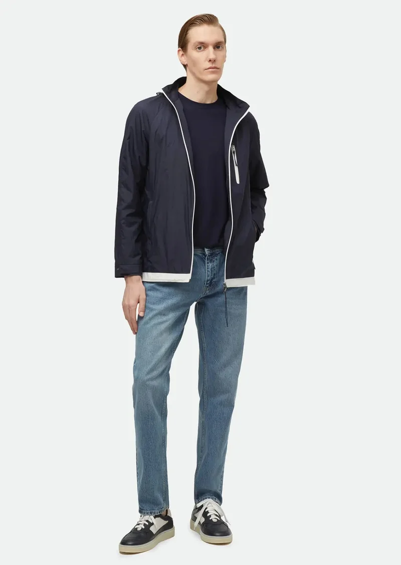 رامسي معطف جينز منسوج بغطاء رأس، أزرق داكن، بقصة عادية