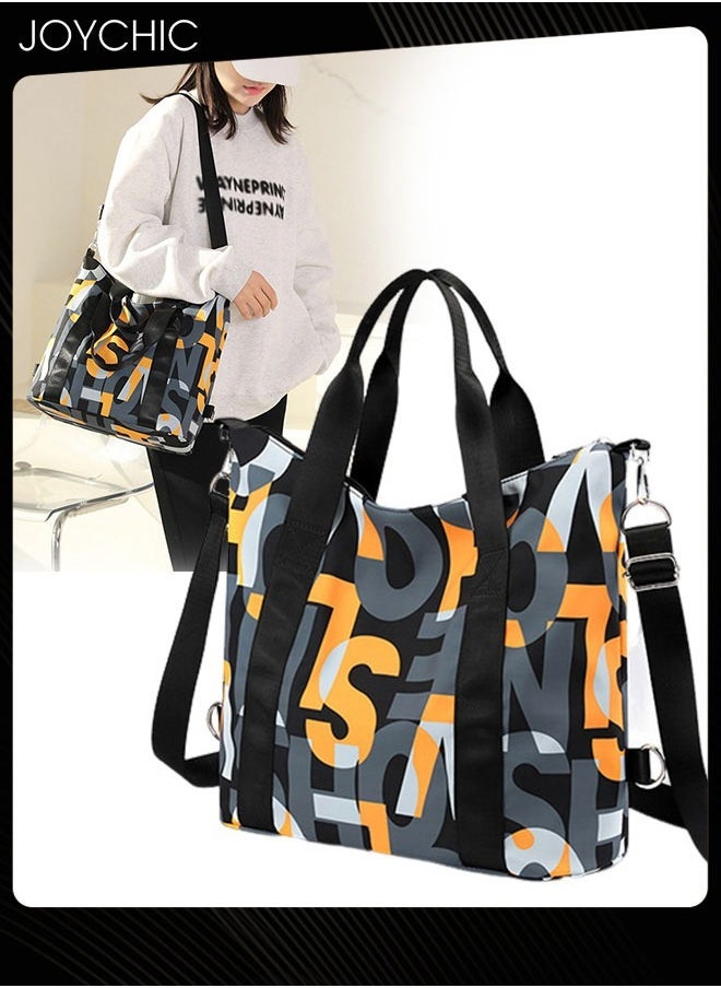 Joychic - Korean Style Letter Design Nylon Waterproof and Wear Resistant Tote Women Travel Large Capacity Dual-purpose Messenger Shoulder Crossbody Bag - Image 1