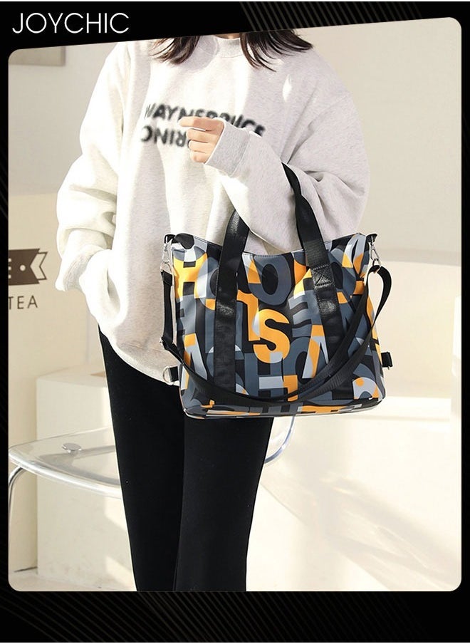 Joychic - Korean Style Letter Design Nylon Waterproof and Wear Resistant Tote Women Travel Large Capacity Dual-purpose Messenger Shoulder Crossbody Bag - Image 1