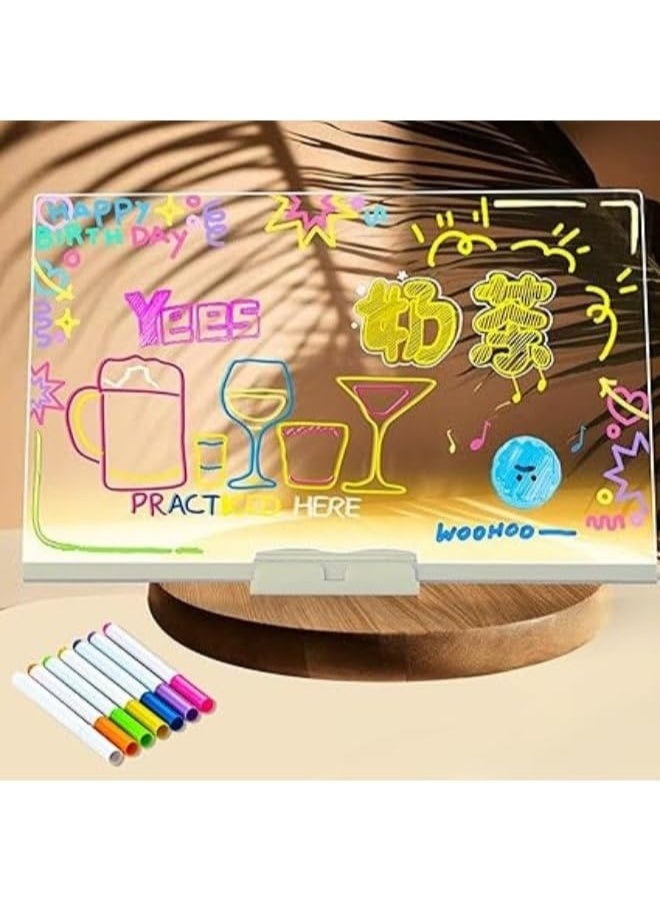 Colorful LED Memo Board – Dry Erase Acrylic Board with Neon Light – Illuminated Clear Whiteboard with 7 Color Markers – Message and Drawing Board for Office, Home, and Kids' Room (USB) - Image 1