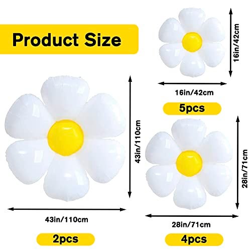 YUJUN 11PCS Daisy Balloons,Huge White Flower Daisy Foil Mylar Balloons for Baby Shower Wedding Groovy Boho Daisy Birthday Party Decorations (43in''28in''16in'') - Image 2