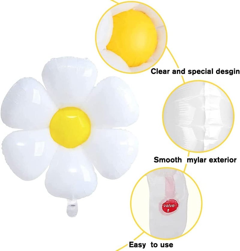 YUJUN 11PCS Daisy Balloons,Huge White Flower Daisy Foil Mylar Balloons for Baby Shower Wedding Groovy Boho Daisy Birthday Party Decorations (43in''28in''16in'') - Image 3
