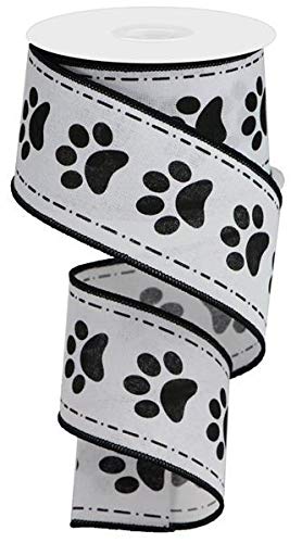 Craig Bachman Paw Print Wired Edge Ribbon, 10 Yards (White, Black, 2.5") - Image 5