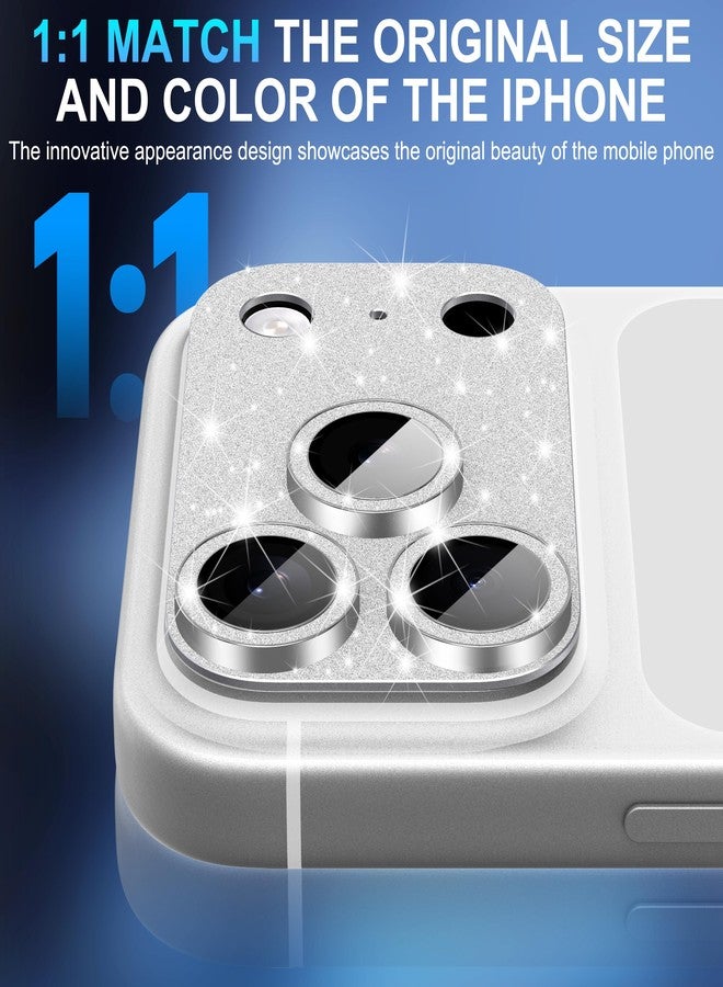 Suoman for iPhone 17 Pro Max Camera Lens Protector, [All-in-one] [Strong-Adhesion] Bling Glitter Independent Metal Frame Tempered Glass Camera Lens Cover -Silver - Image 5