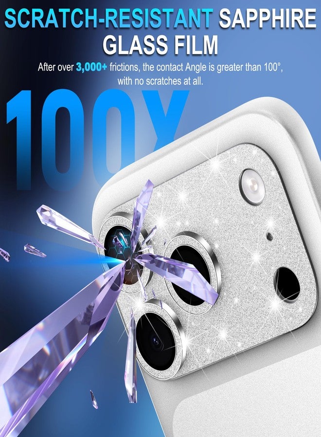 Suoman for iPhone 17 Pro Max Camera Lens Protector, [All-in-one] [Strong-Adhesion] Bling Glitter Independent Metal Frame Tempered Glass Camera Lens Cover -Silver - Image 4