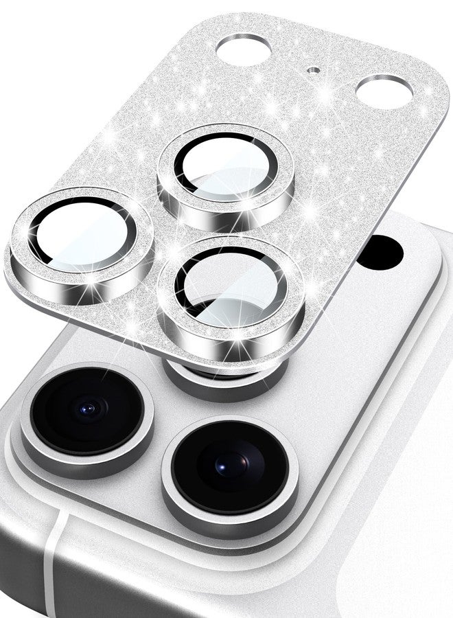Suoman for iPhone 17 Pro Max Camera Lens Protector, [All-in-one] [Strong-Adhesion] Bling Glitter Independent Metal Frame Tempered Glass Camera Lens Cover -Silver - Image 1