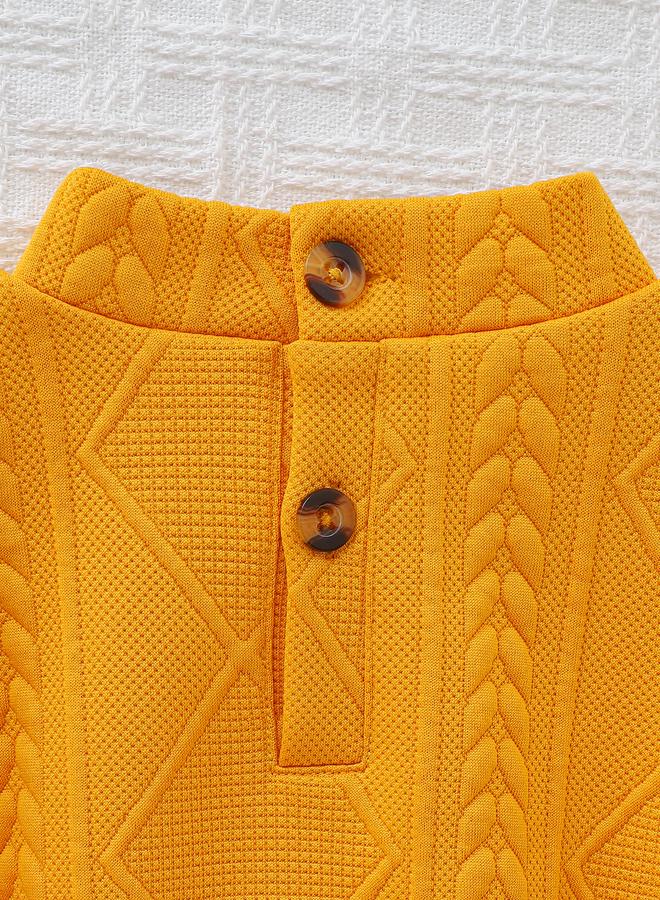 Take Two Mustard Textured Bow Decor Dress and Sling Bag Set - Image 5