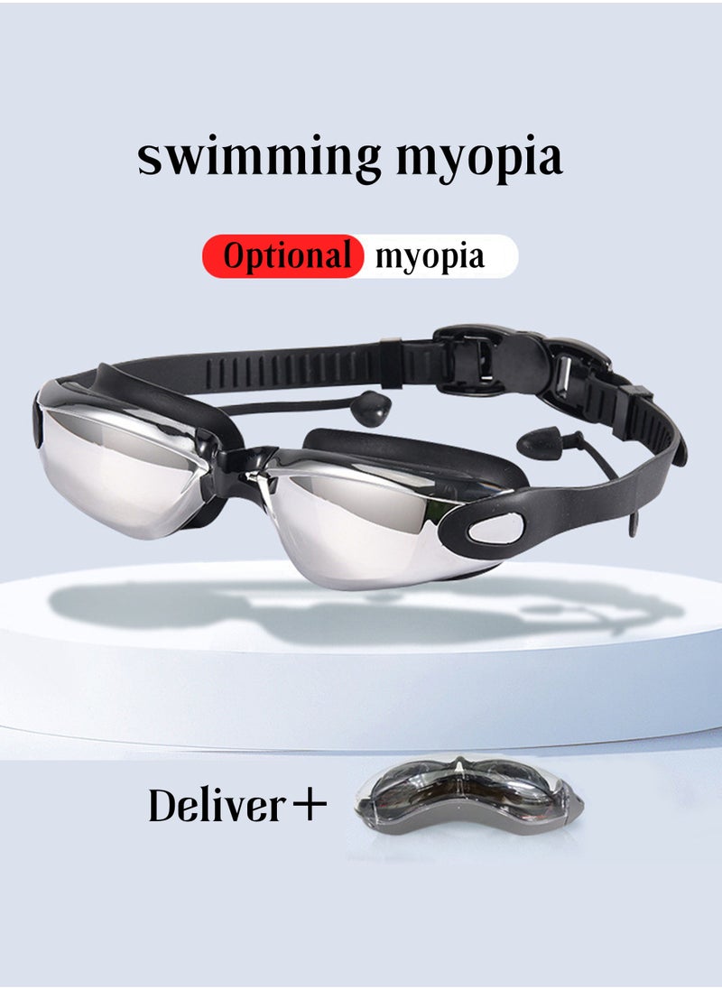 Coconut - Myopic Swimming Goggles, Mirrored Swim Goggles No Leaking Anti Fog UV Protection Triathlon Swim Goggles with Free Protection Case for Adult Men Women Youth Kids （degree:450 Black） - Image 1