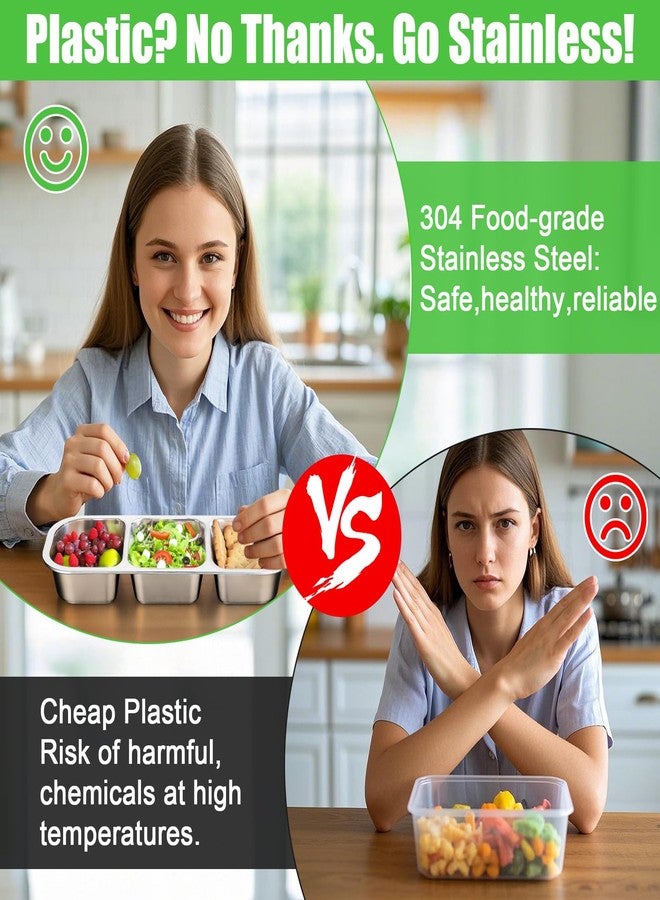 Palksky Snackle Box Container Stainless Steel, Reusable Snack Containers with Lids, 3 Compartment Divided Food Storage Containers for School, Home, Travel - Image 3